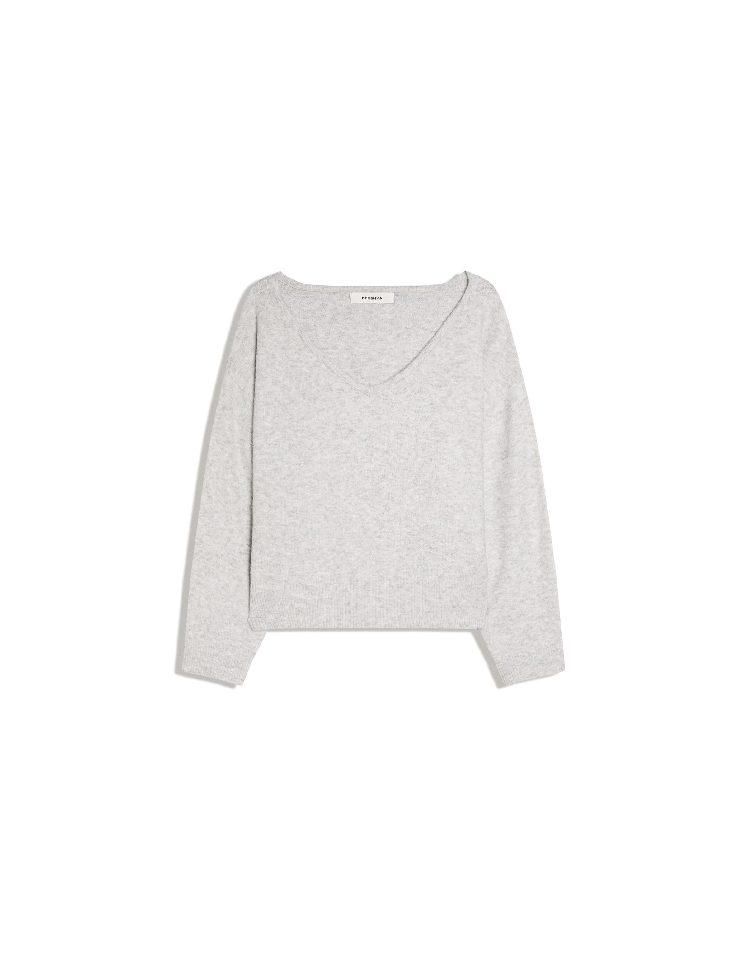 Oversize V-neck soft touch sweater — Grey