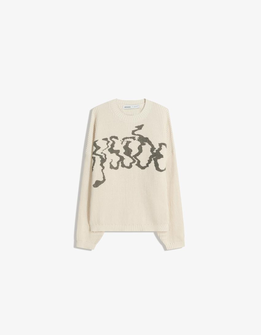 Pull imprimé-Blanc cassé