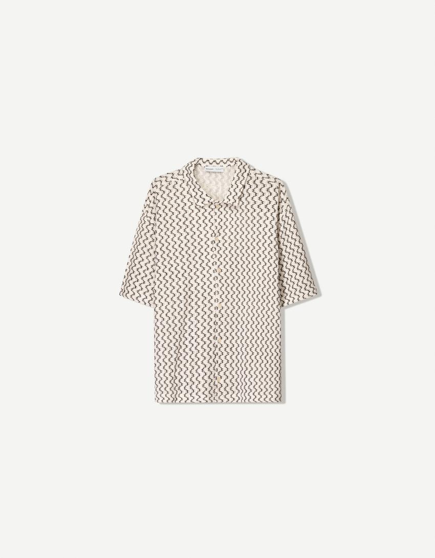 Camicia a maniche corte semplice-Avorio-4