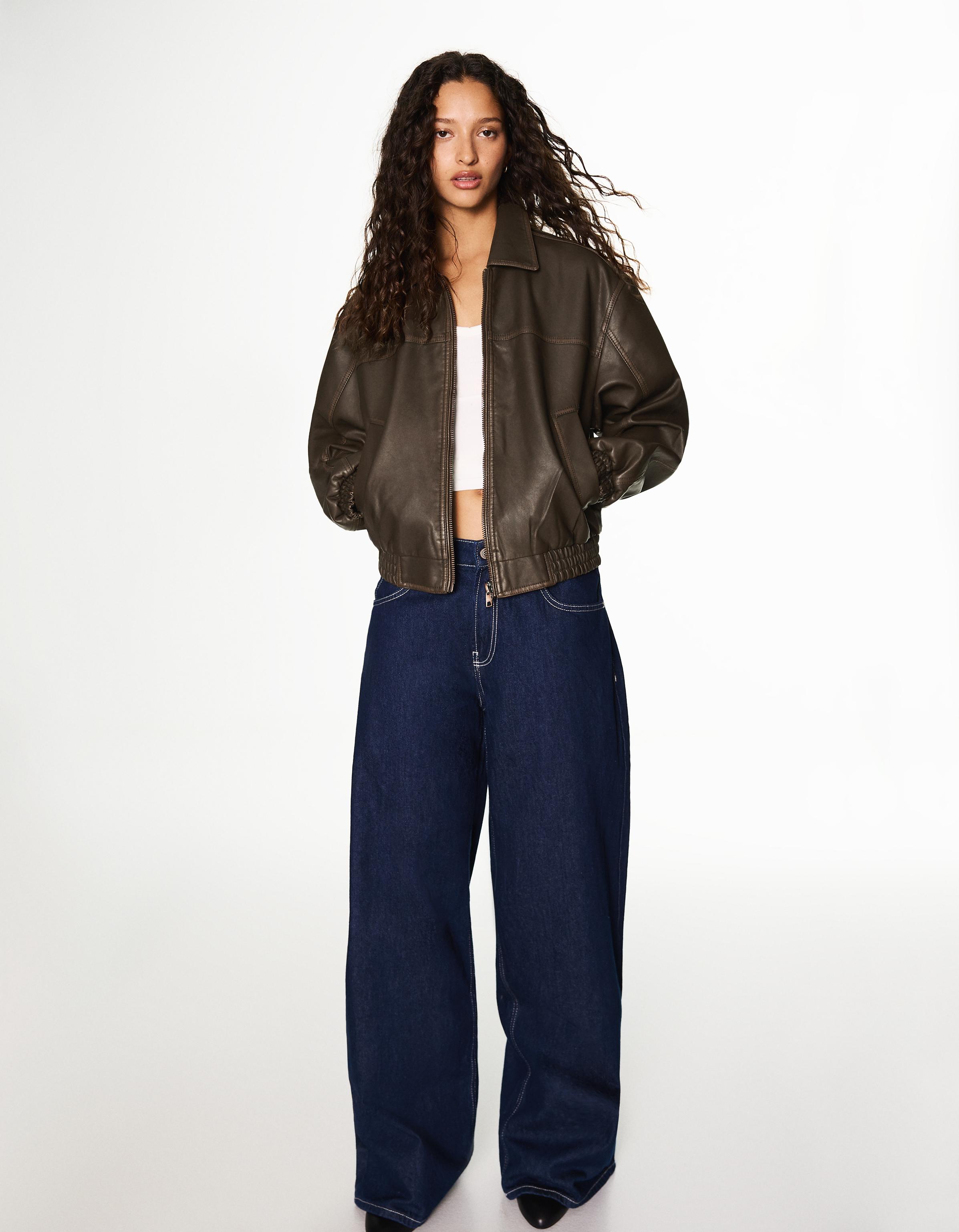Leather effect jacket — Brown