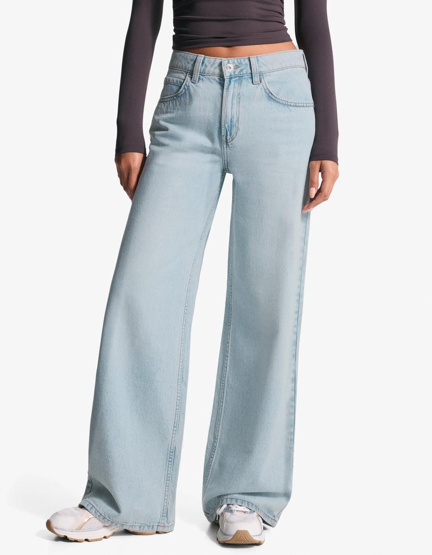 Wide-leg jeans-Light blue
