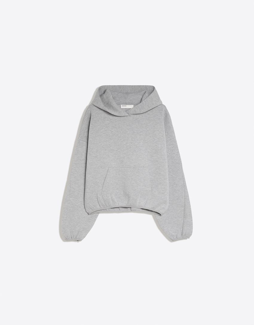 Scuba kumaş kapüşonlu sweatshirt-Gri