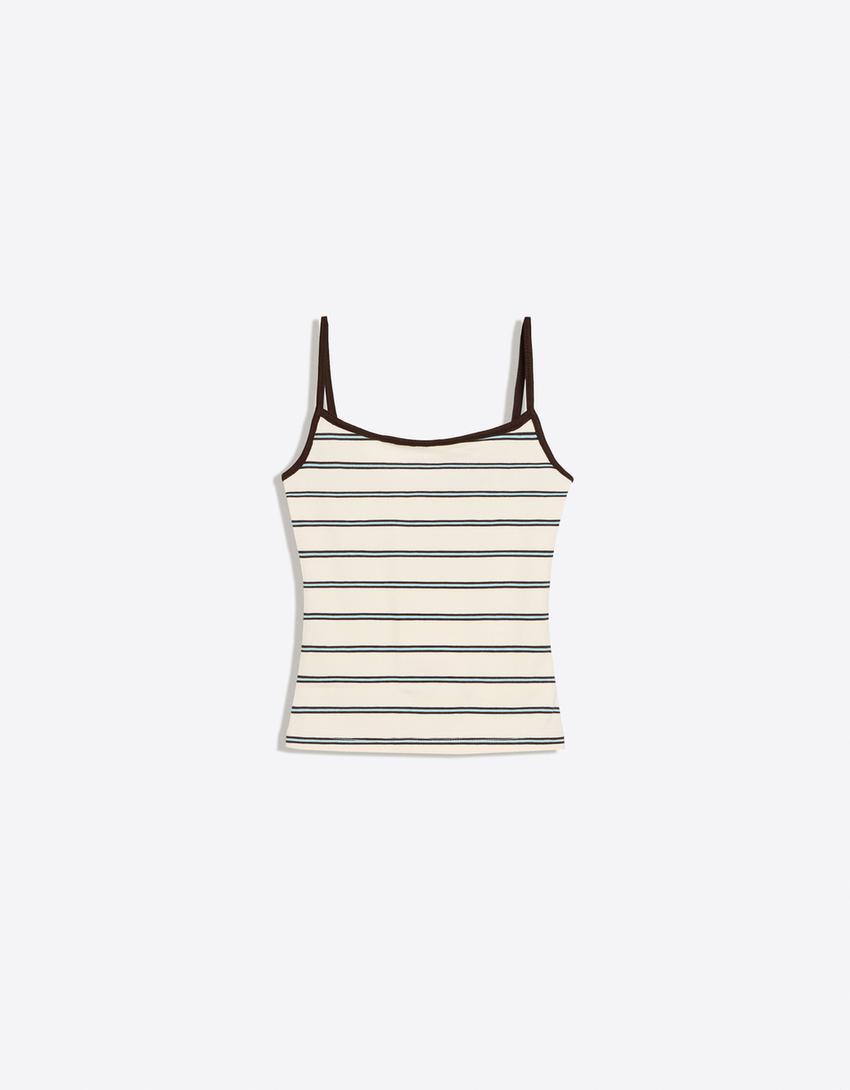 Contrast strappy top-Cream