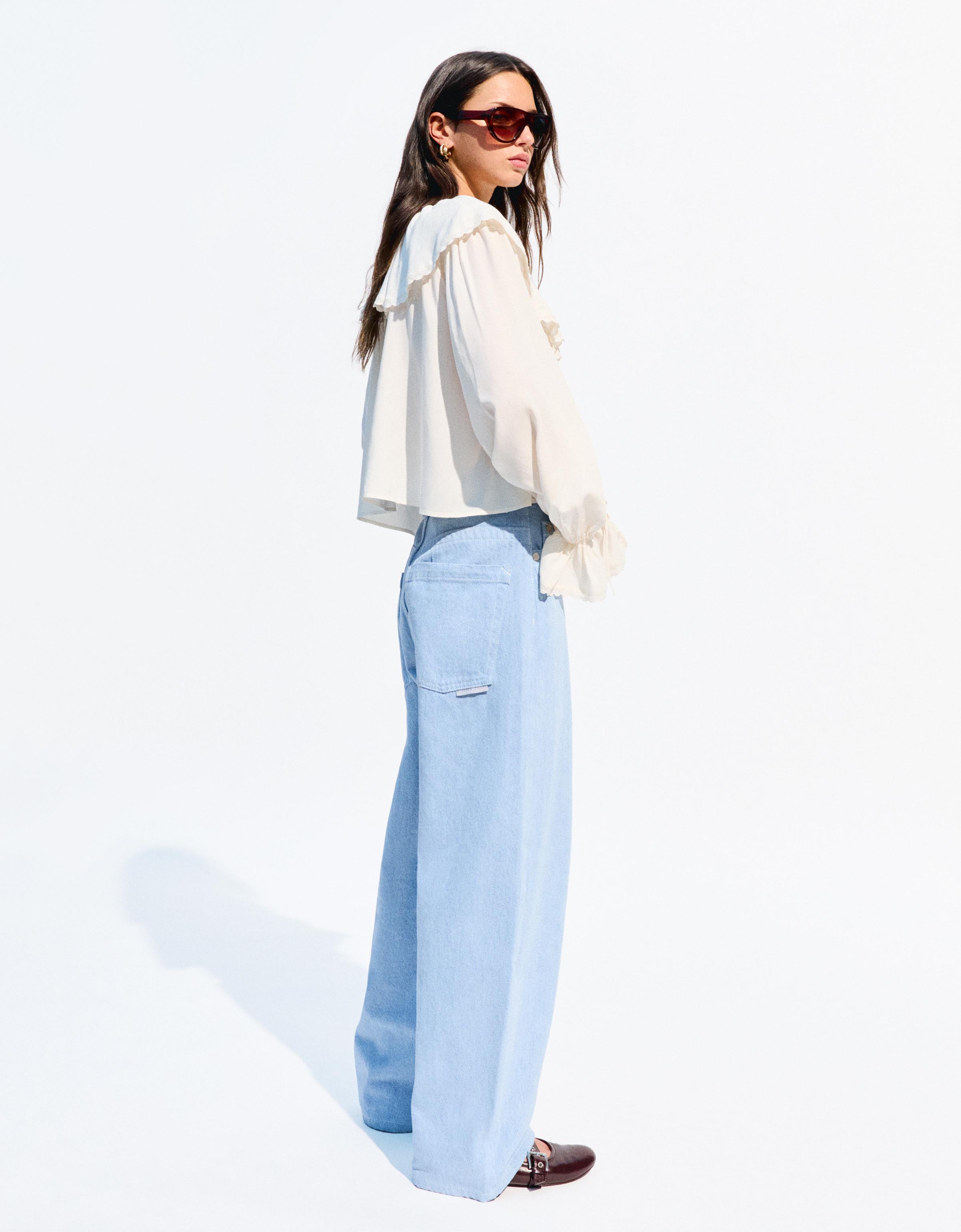 Bershka Super-Baggy-Jeans Mit Farblich Abgesetztem Bund Damen 40 Hellblau