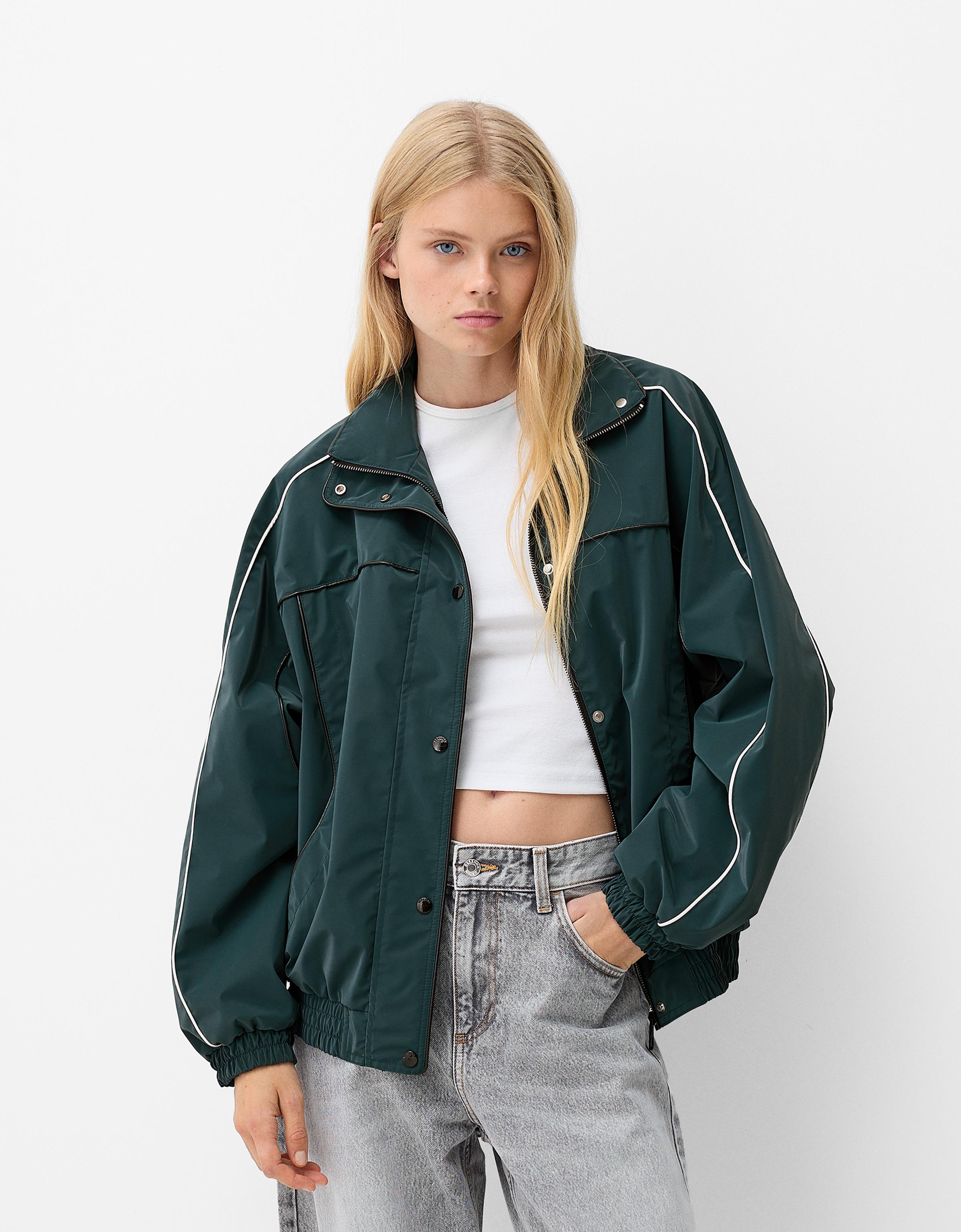 Bershka Oversize-Jacke Aus Funktionsstoff Damen Xs-S Türkis