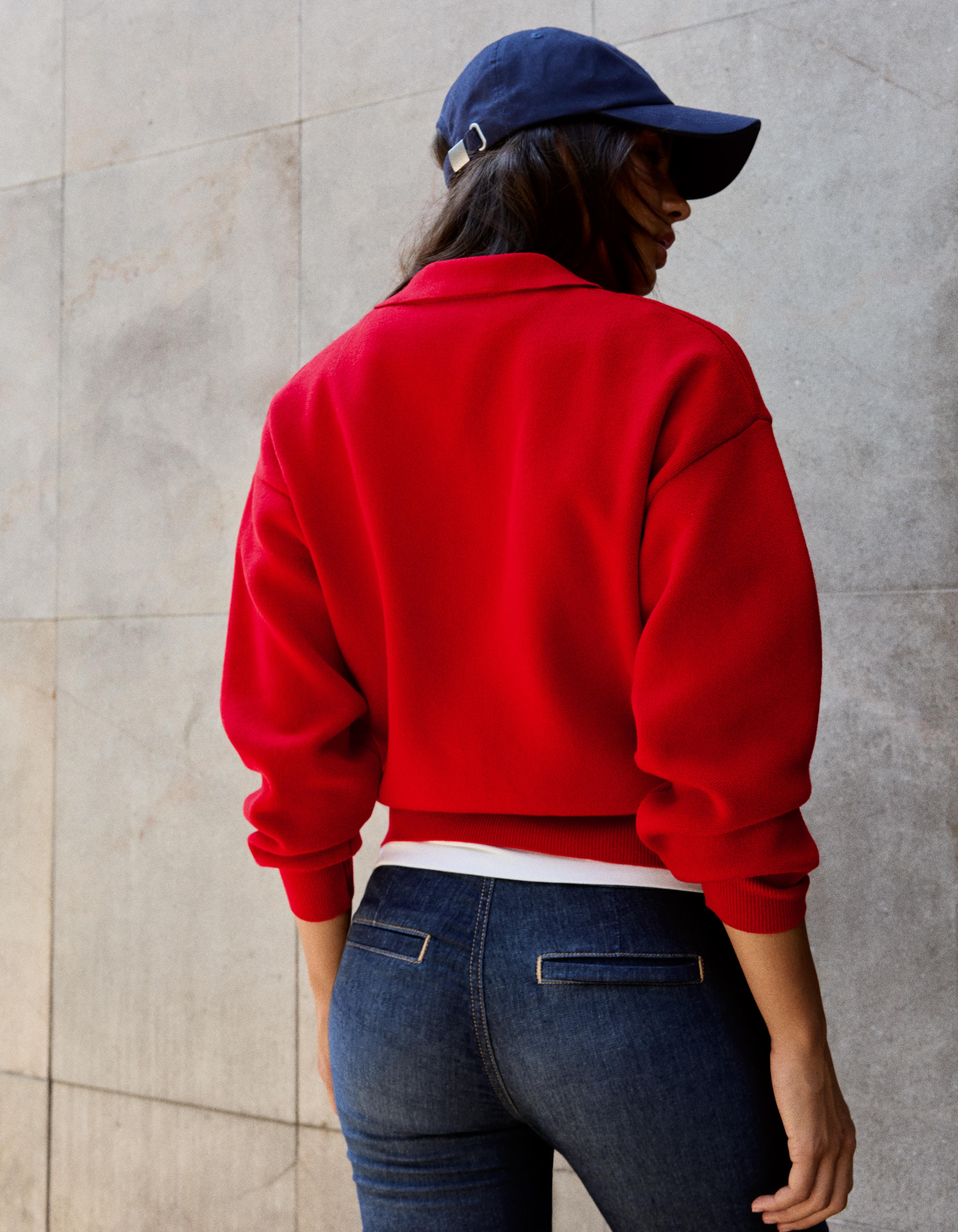 Oversize polo collar jumper — Red
