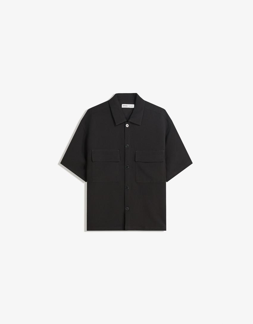 Short-sleeve tailored shirt-Black