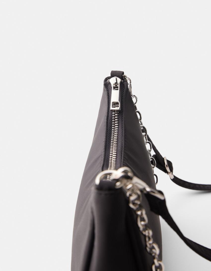 Multi-way satin crossbody bag with chain-Black