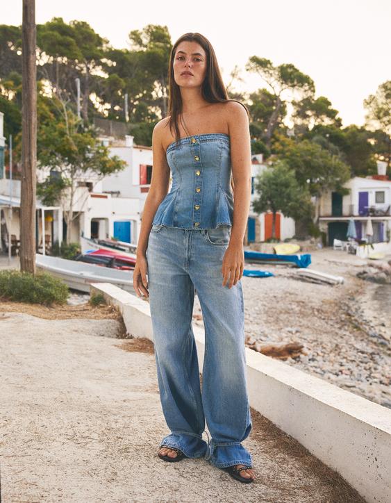 Bağcıklı yüksek bel barrel fit jean