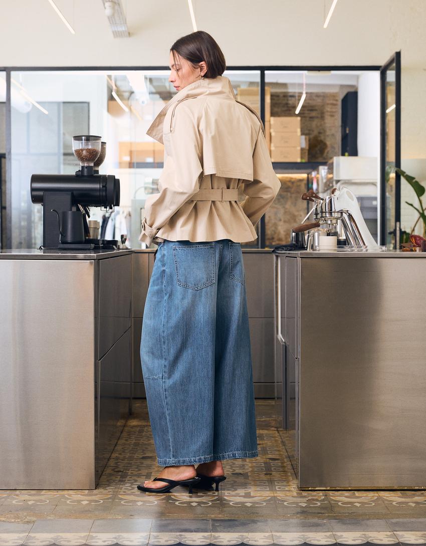 Cropped barrel jeans-Light blue