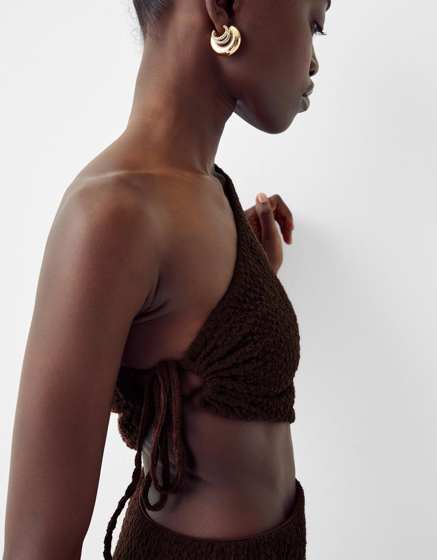 Asymmetric rustic midi dress-Brown
