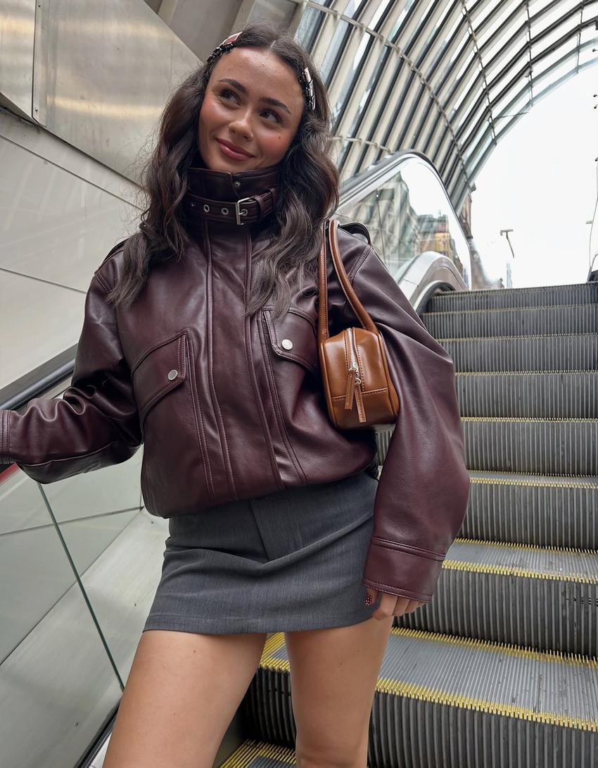 Veste en similicuir à poches-Bordeaux