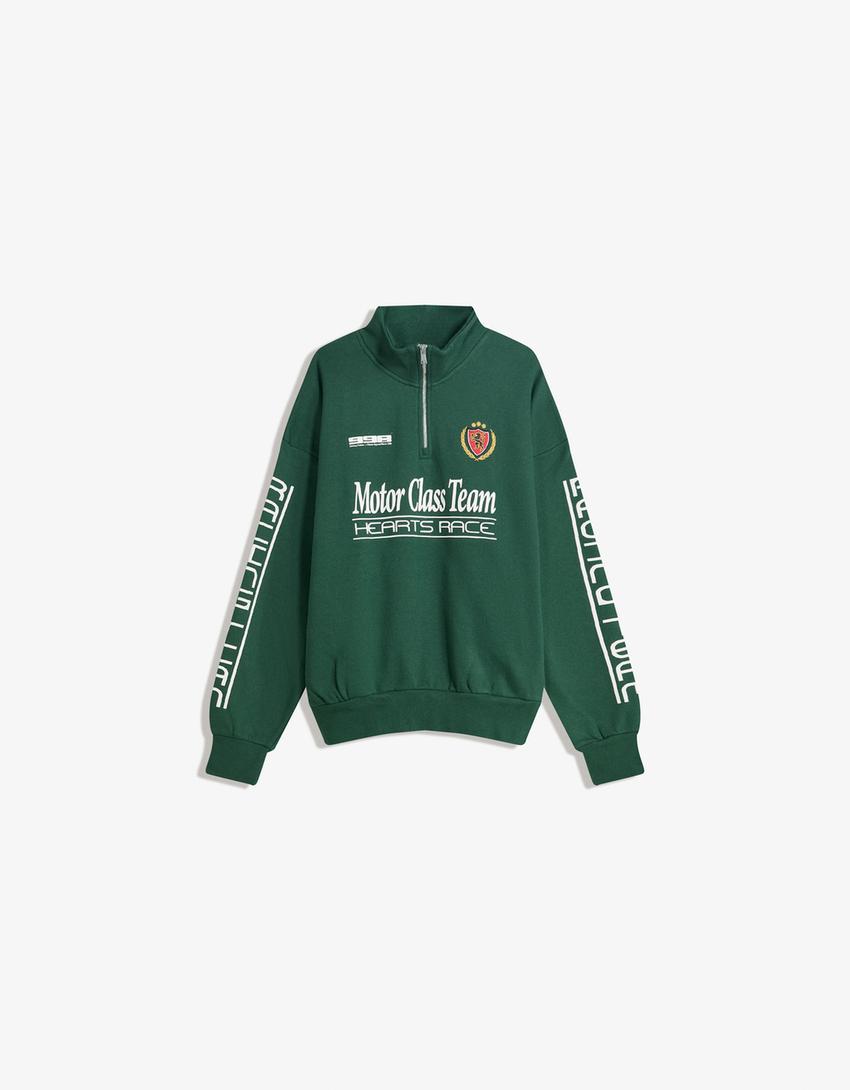 Sudadera cremallera print-Verde-3