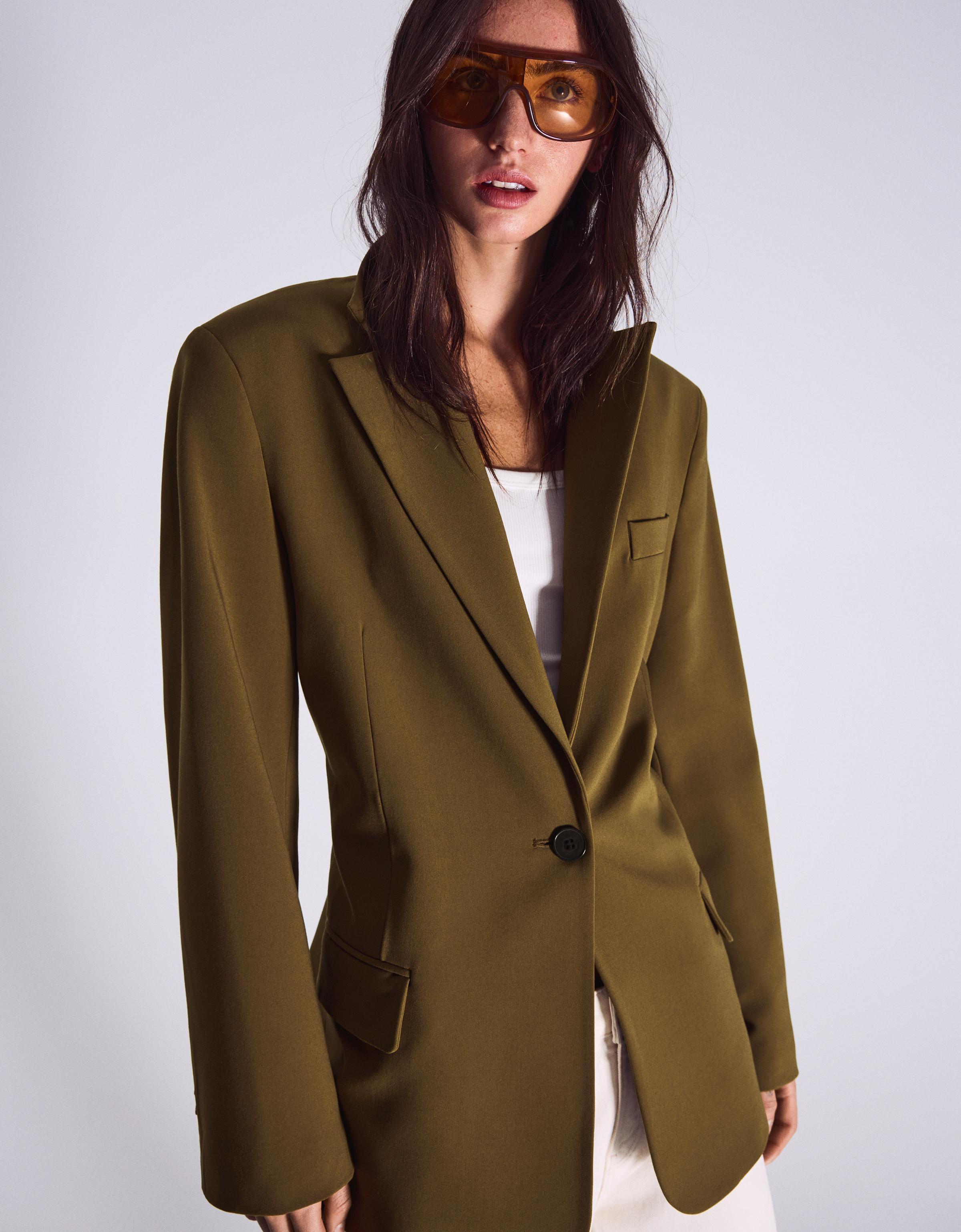 Blazer Hebilla Trasera Mujer M Kaki