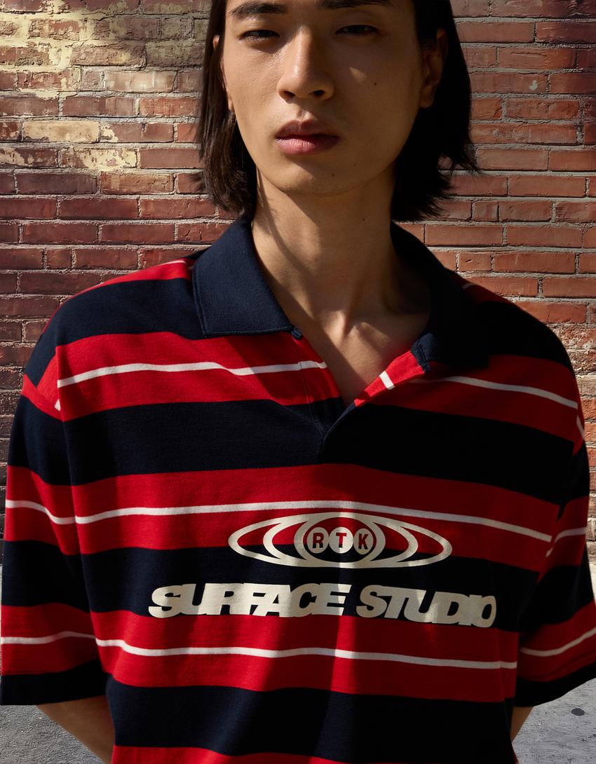 Embroidered stripe short sleeve polo shirt-Red