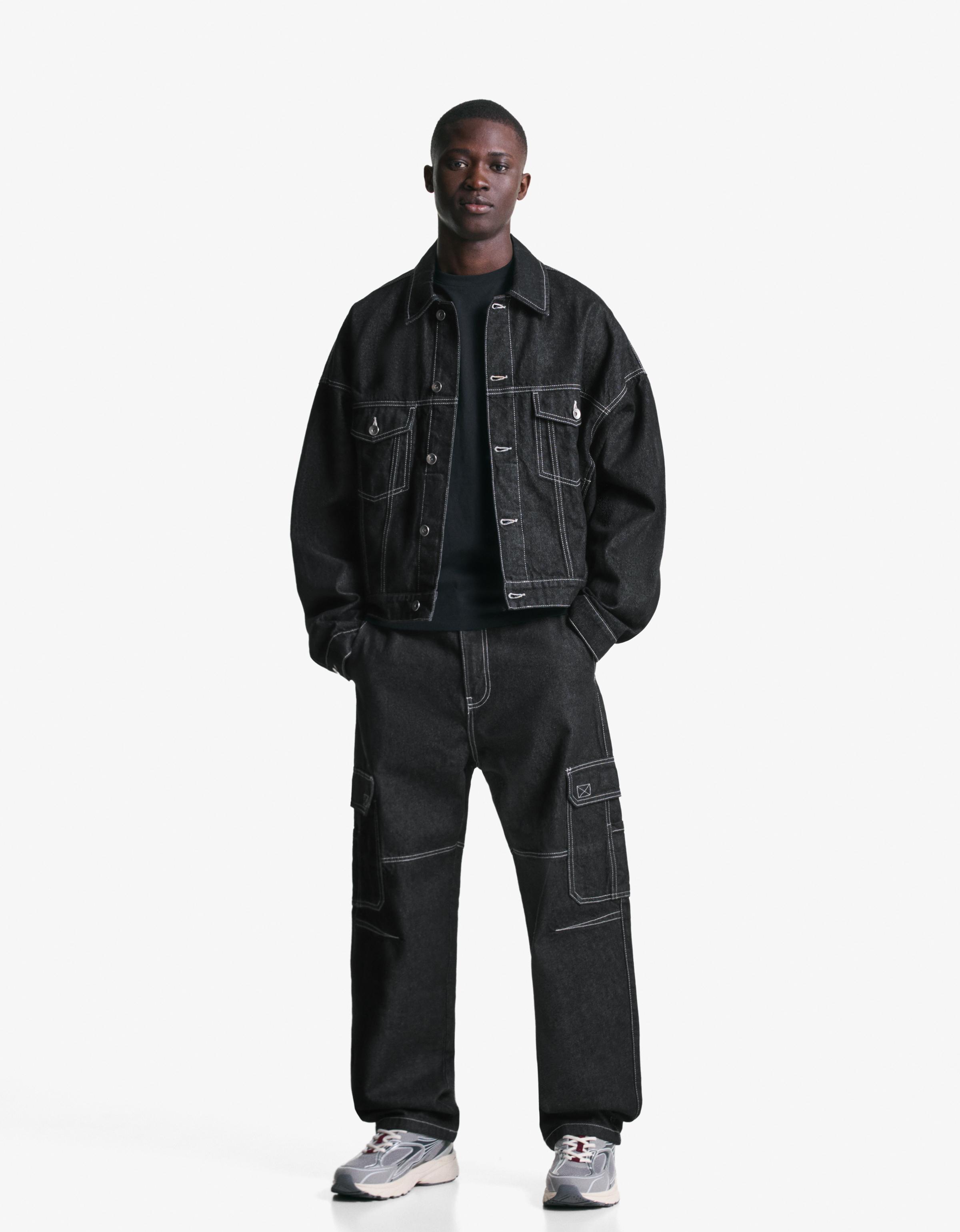 Bershka Trucker-Jeansjacke Herren M Schwarz