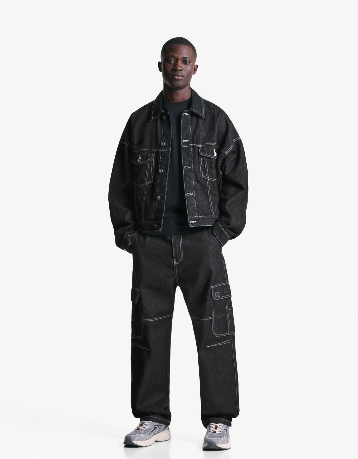 Bershka kurtka jeansowa trucker czarny