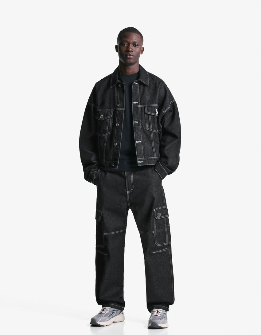 Cazadora denim trucker-Negro-0