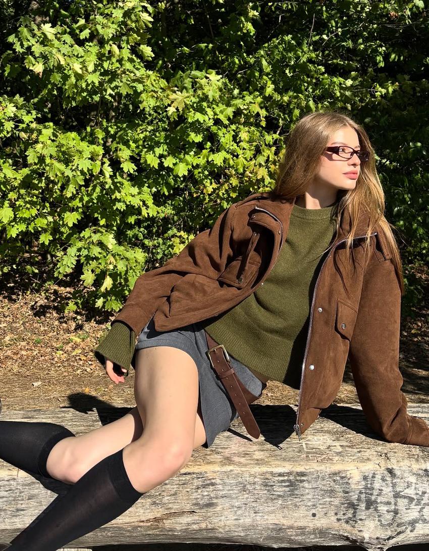 Oversize sweater with ribbed hem-Green