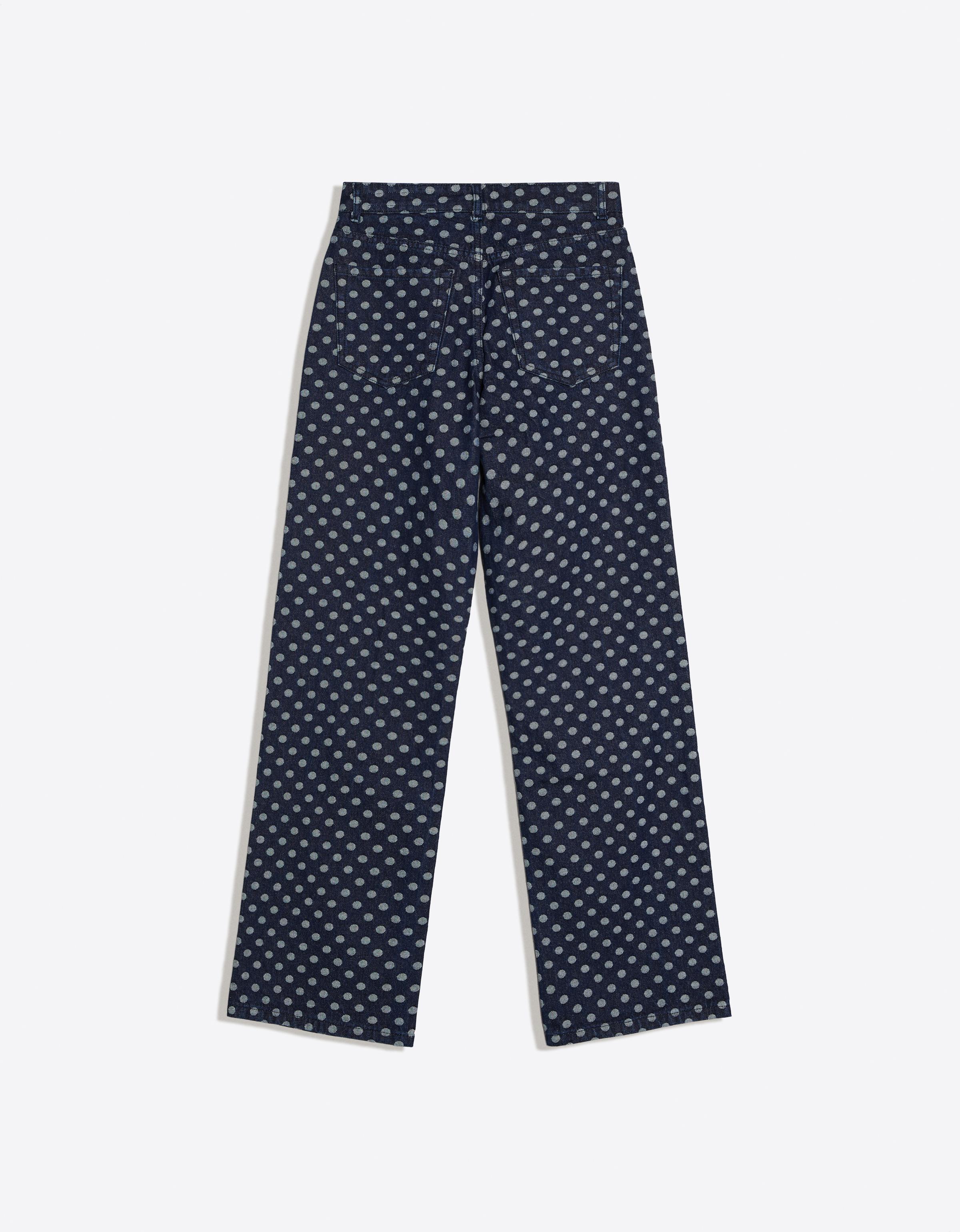 Puantiye desenli yüksek bel straight fit jean - Görsel 2