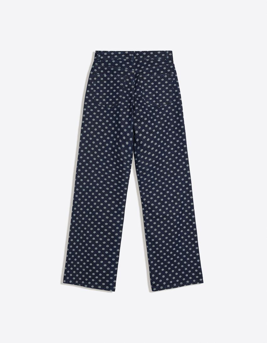 Jeans straight wide leg tiro algo lunares-Marino