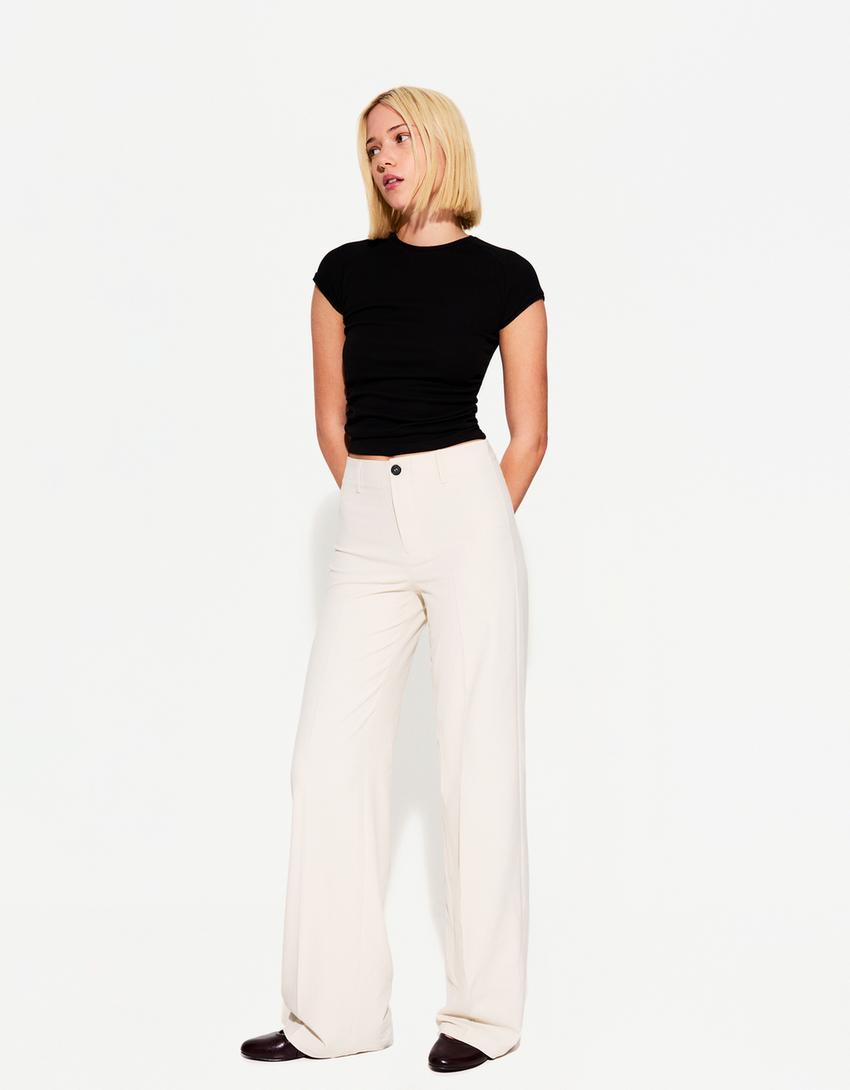 Wide-leg trousers-Cream