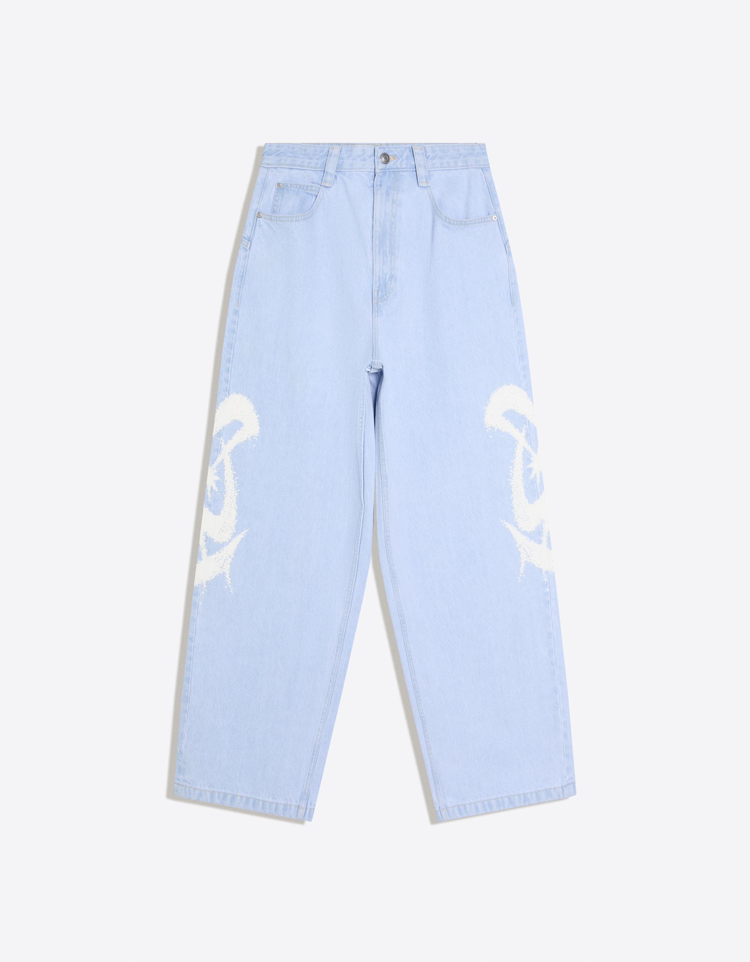 Super baggy jeans with side print — Light blue