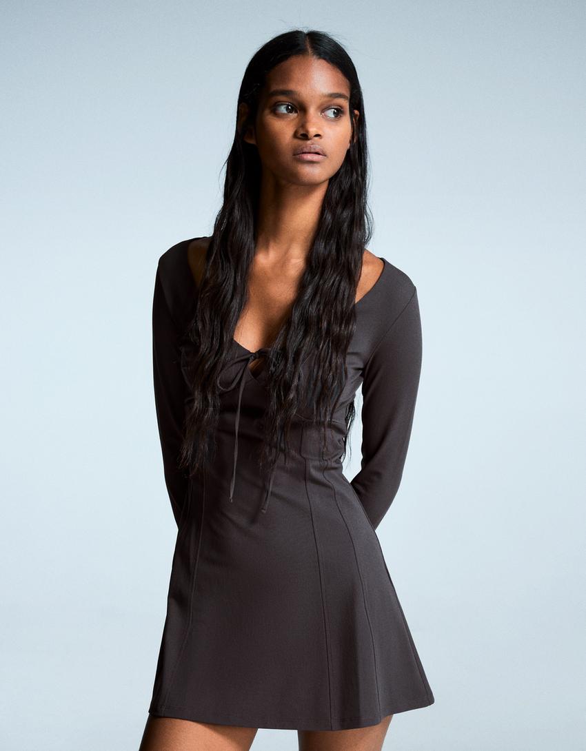 Vestido mini com laço-Cinzento-escuro