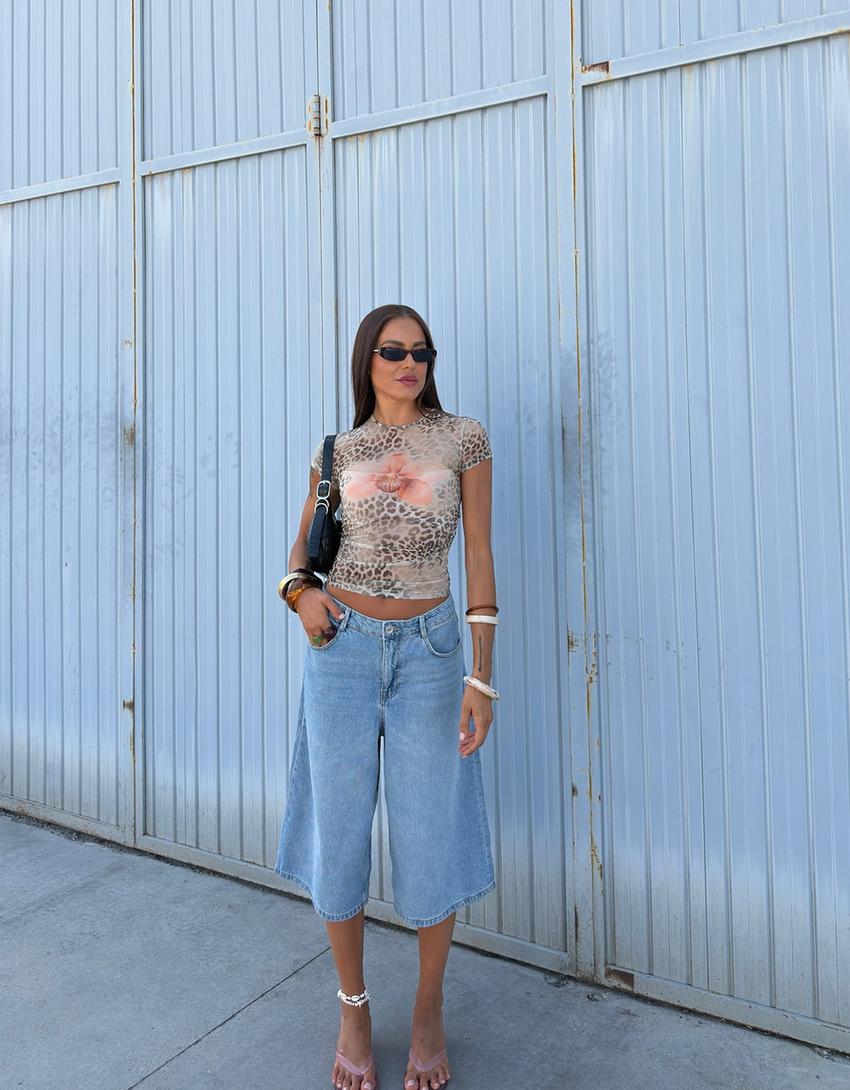Baggy denim Bermuda jorts-Light blue