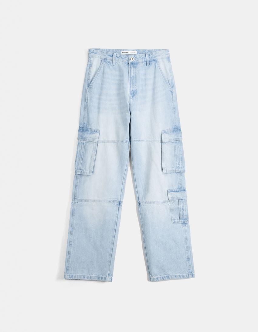 Jeans cargo baggy-Azul claro-4