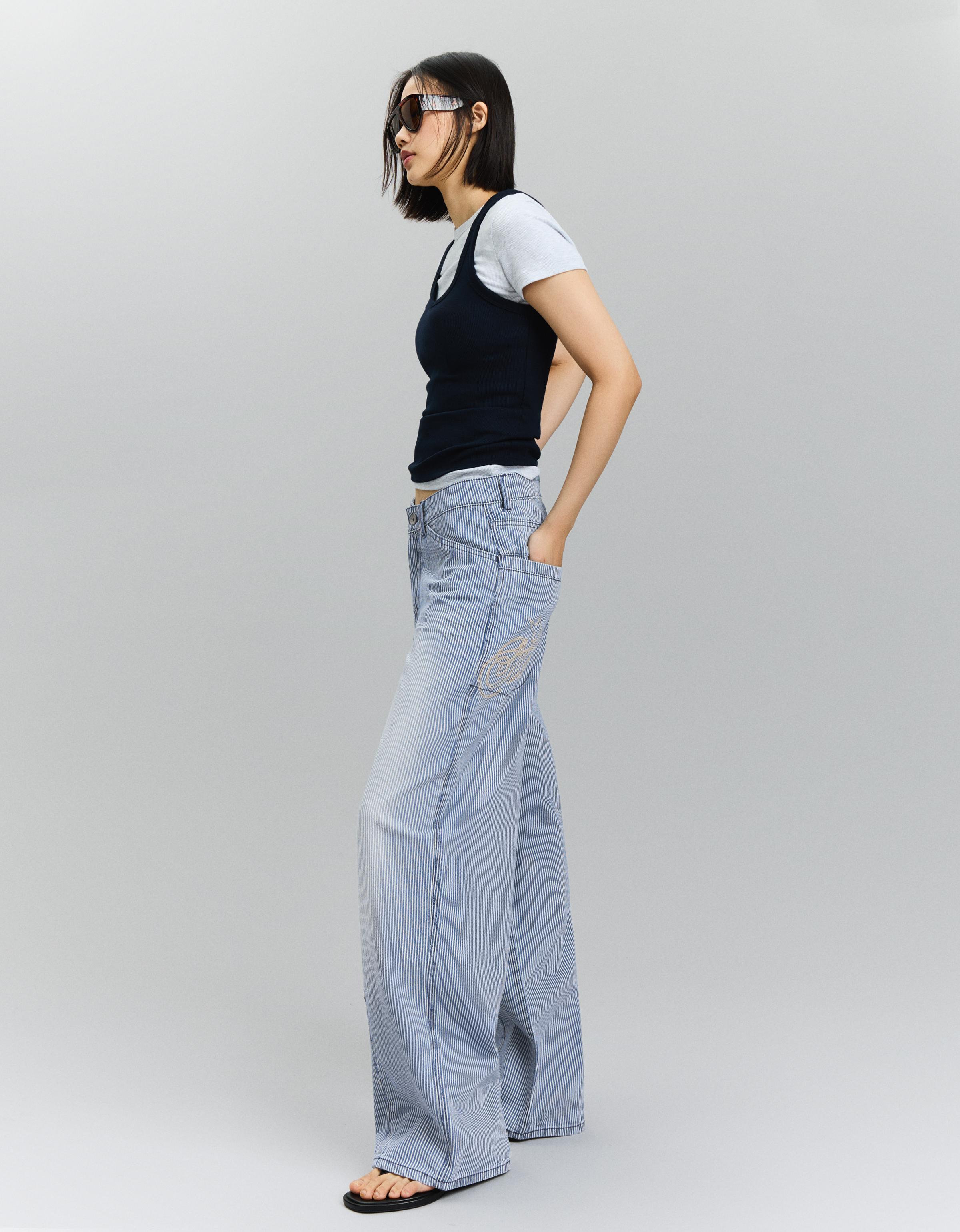 Düşük bel çizgili süper geniş paça jean - Görsel 10