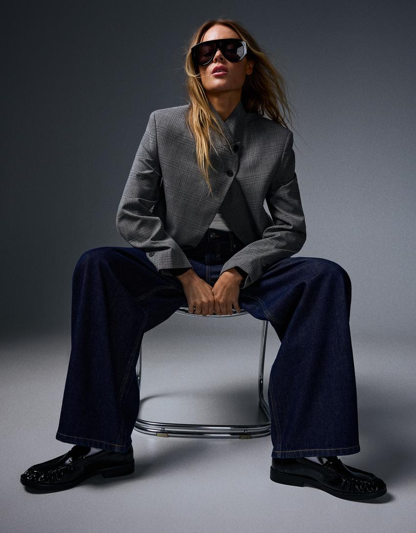 Double-breasted button blazer-Grey