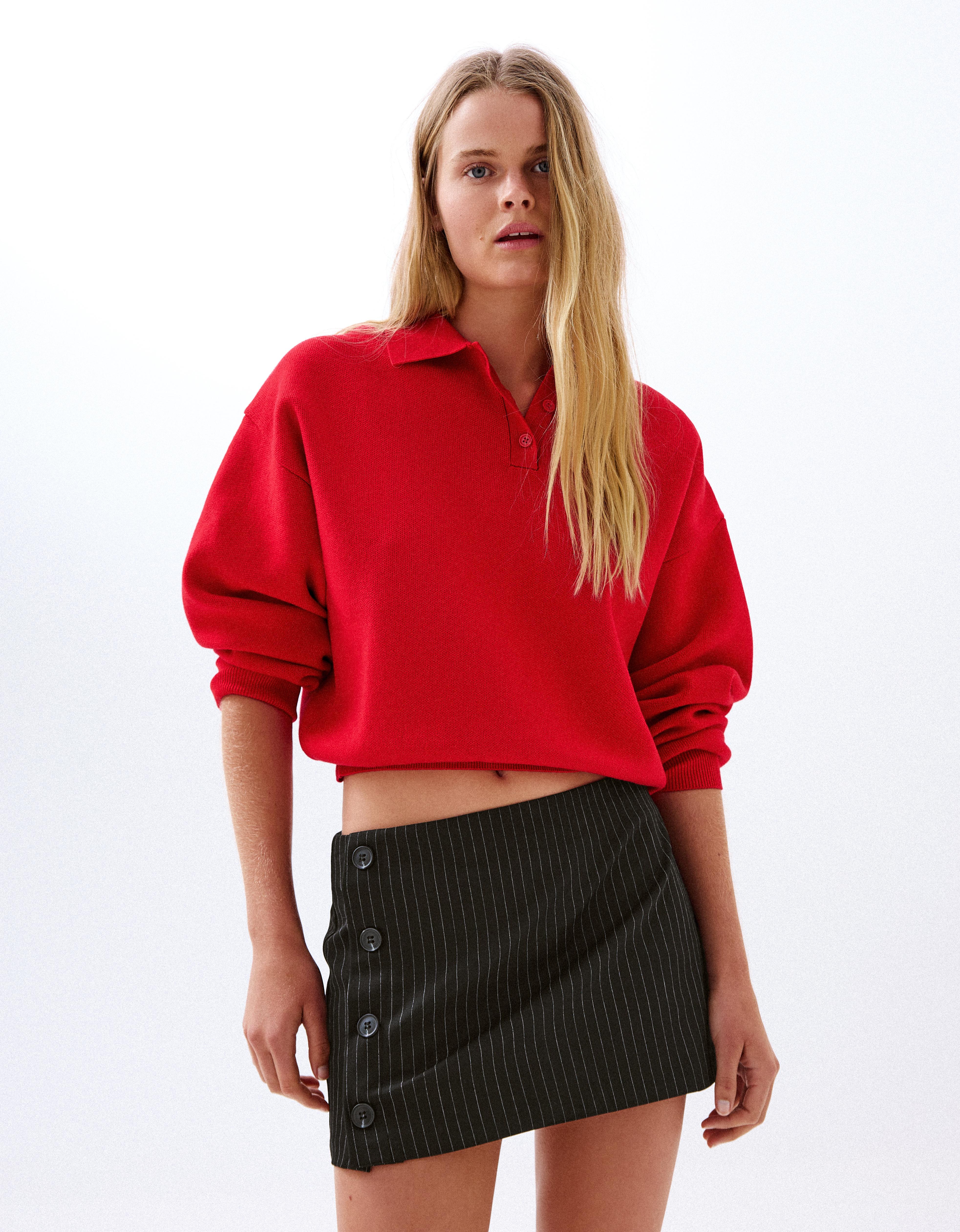 Bershka Falda Mini Botones Mujer L Blanco / Negro