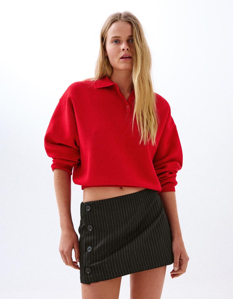 Button-up mini skirt — White / Black