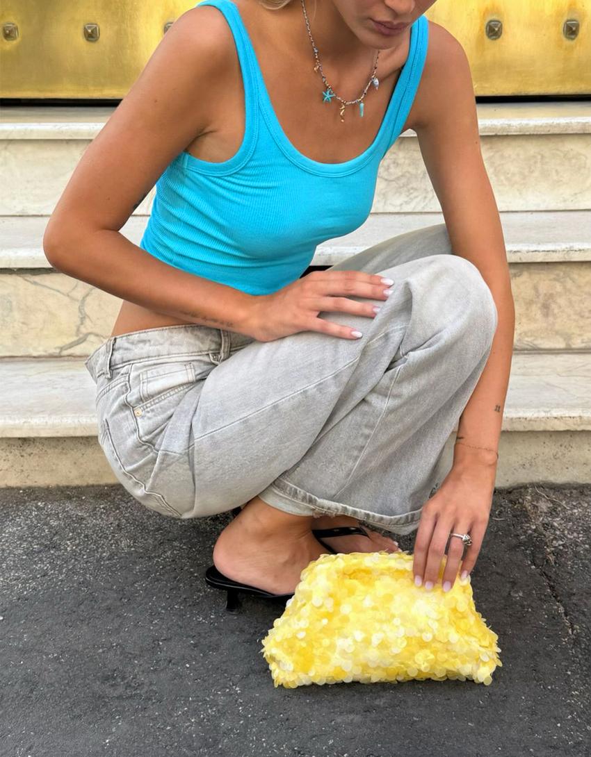 Rib askılı tişört-Mavi