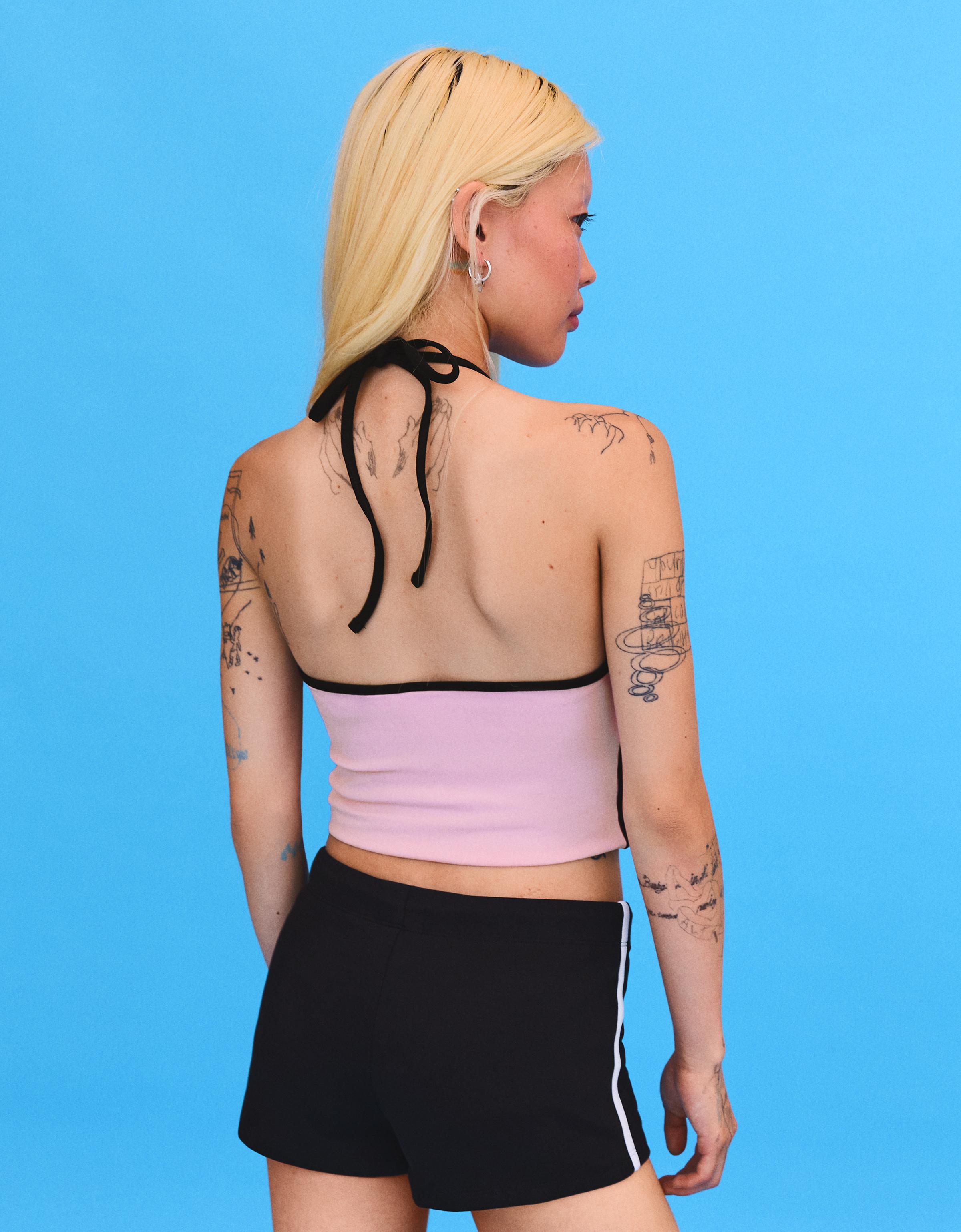 Contrast print halter top — Pink