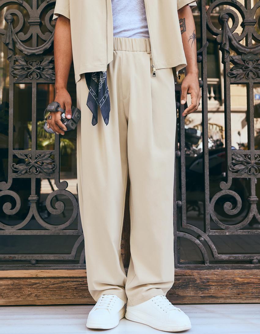 Pantalon super baggy fit à pinces fluide-Pierre