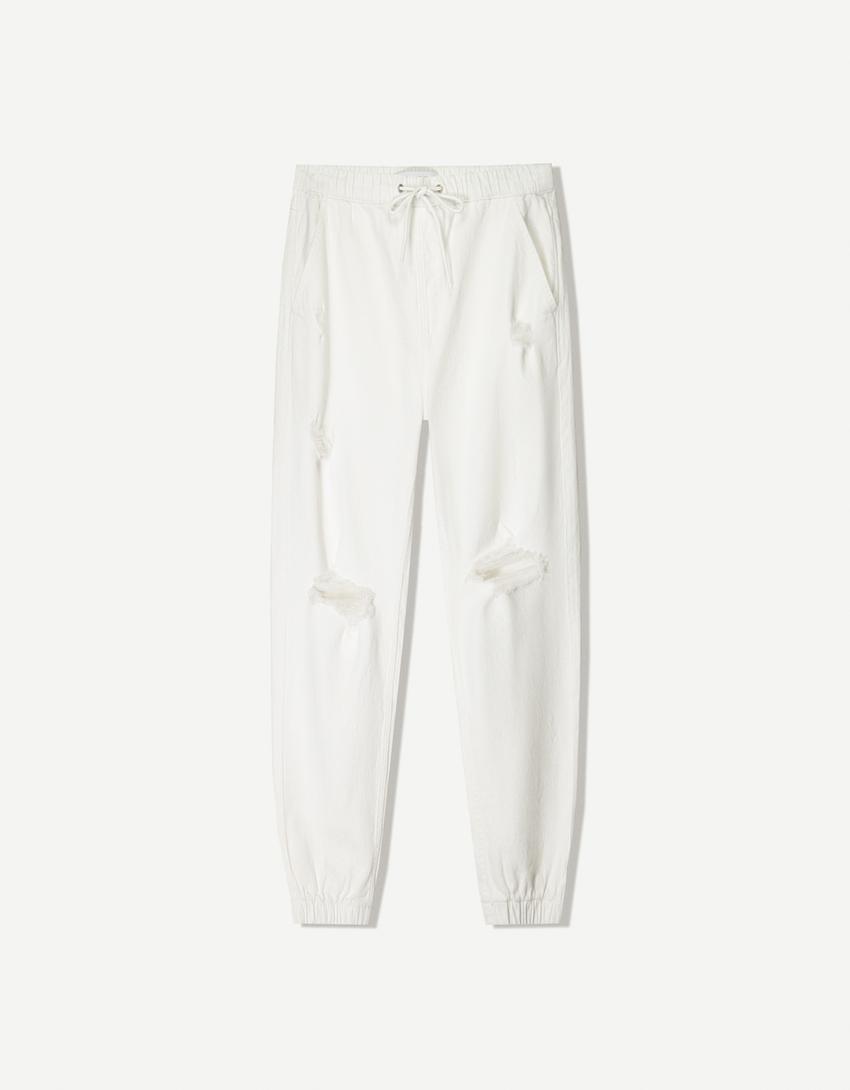 Jeans jogger rotos-Blanco