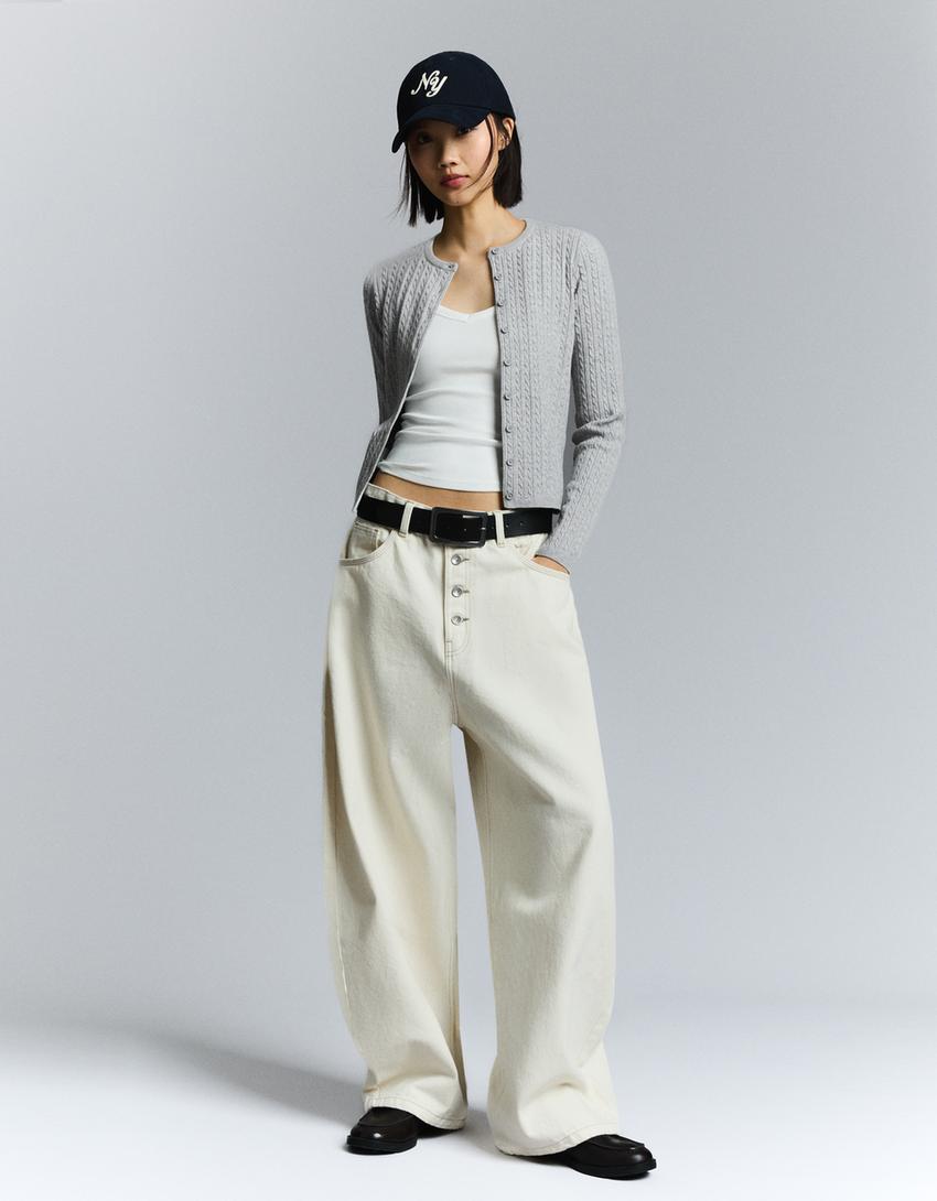 Gilet boutonné torsadé-Gris