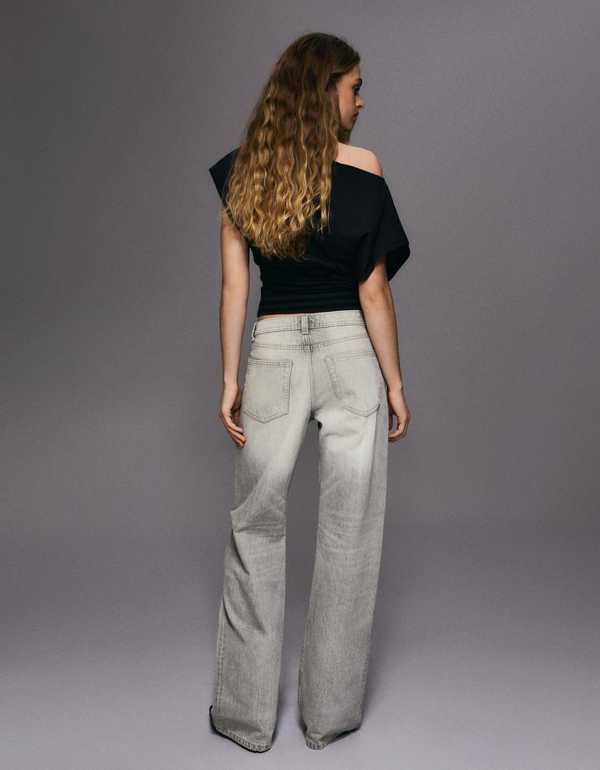 Baggy fit orta bel jean-Gri