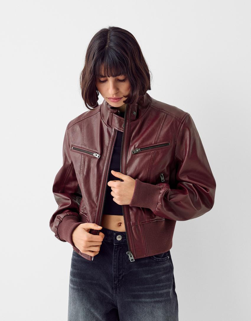 Faux leather jacket-Burgundy