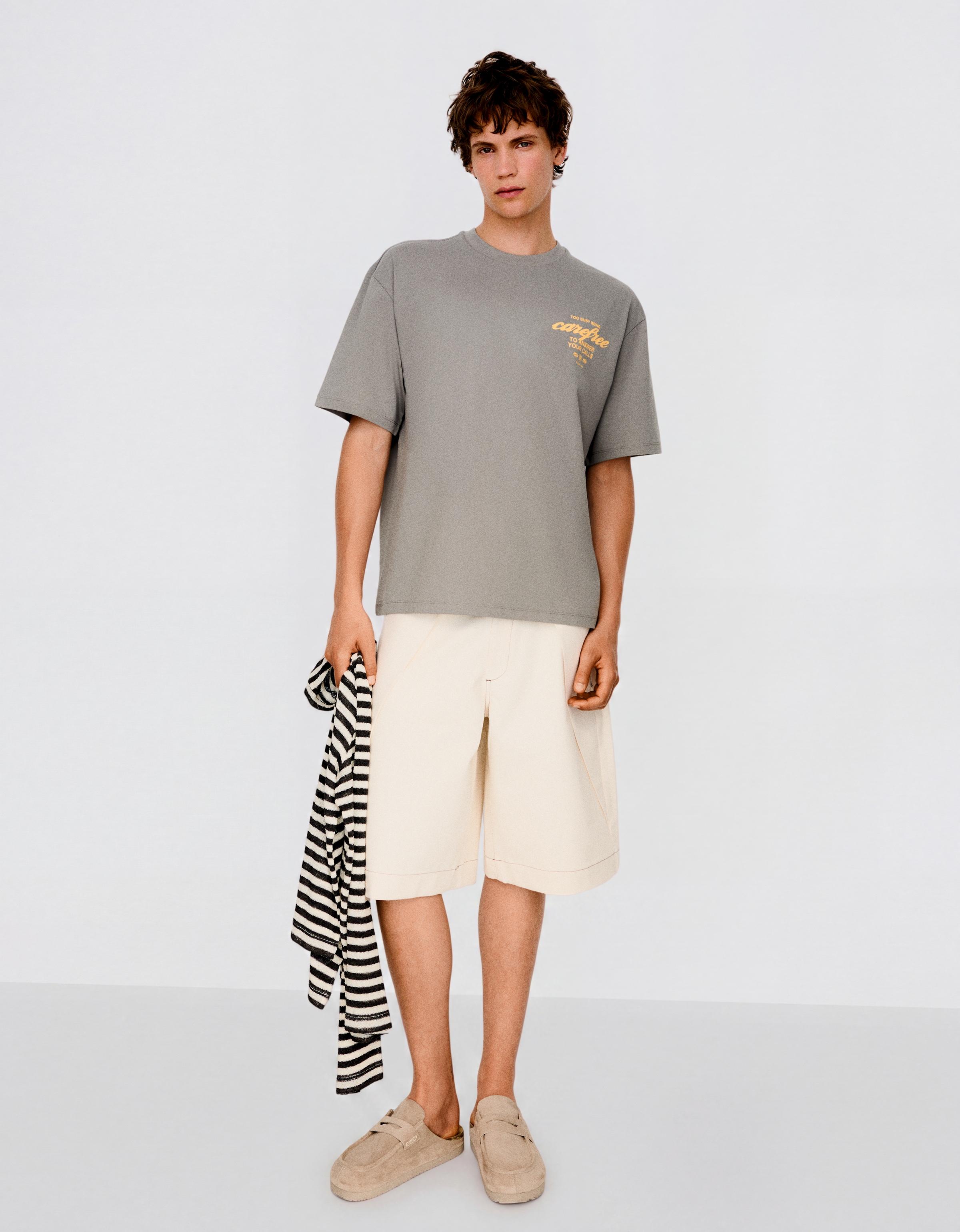 Boxy fit print T-shirt — Grey