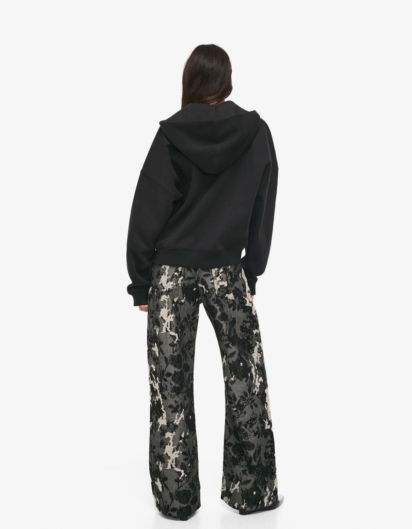Jeans baggy fit à imprimé jacquard-Noir