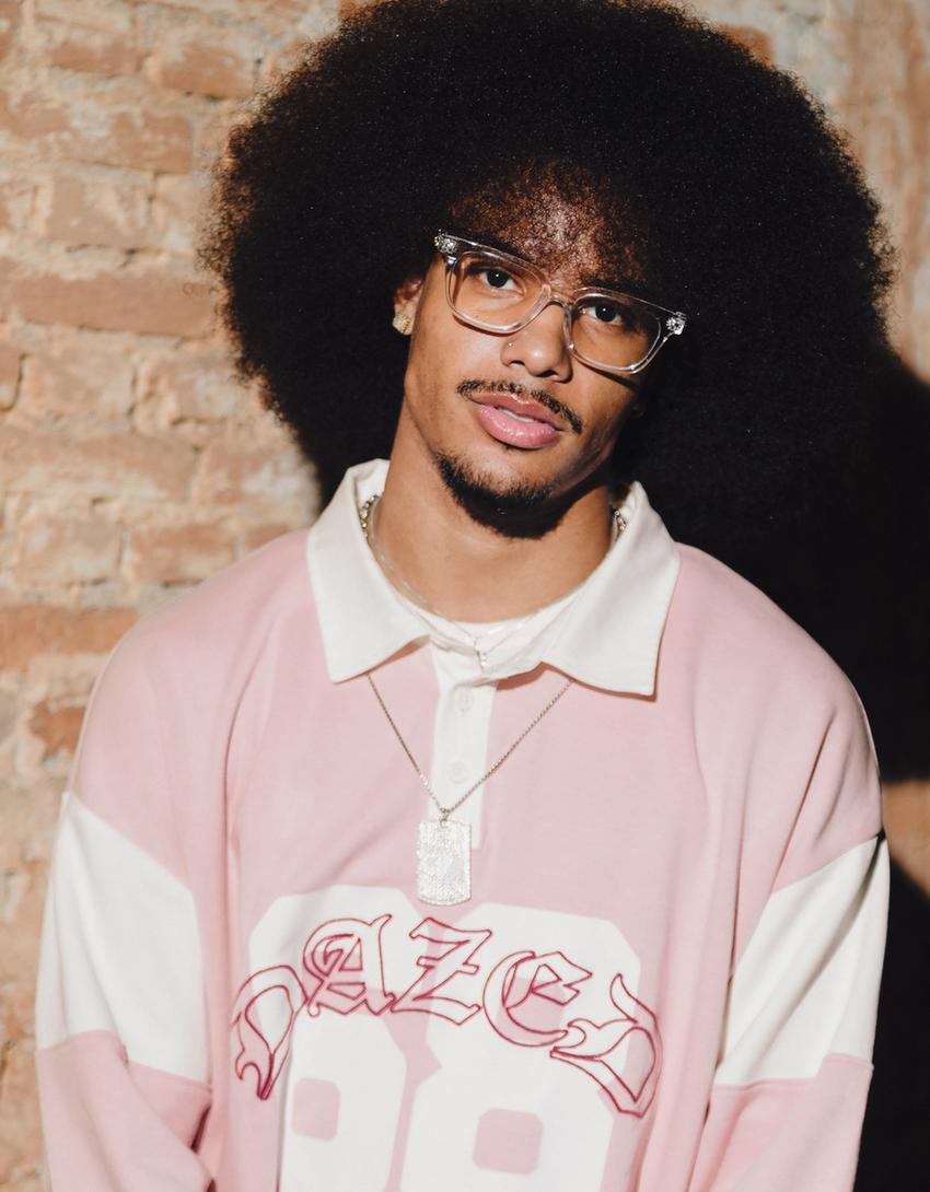 Baskılı uzun kollu polo sweatshirt-Pembe