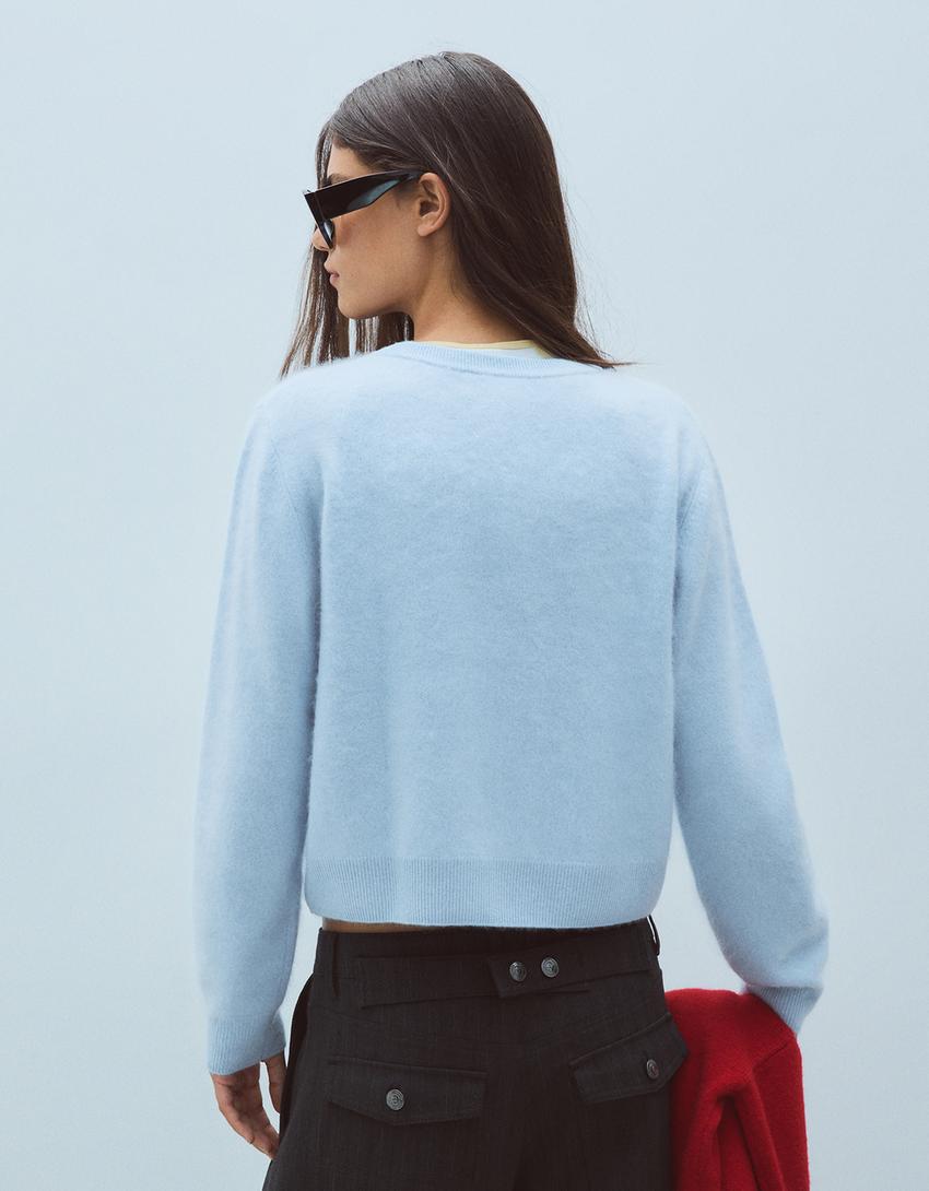 100% wool crew neck sweater-Light blue