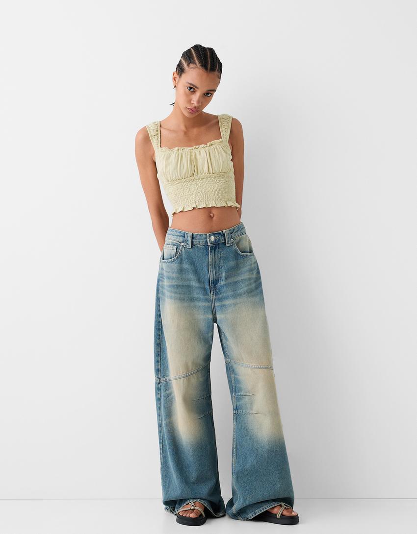 Rustic fabric gathered top-Green-3