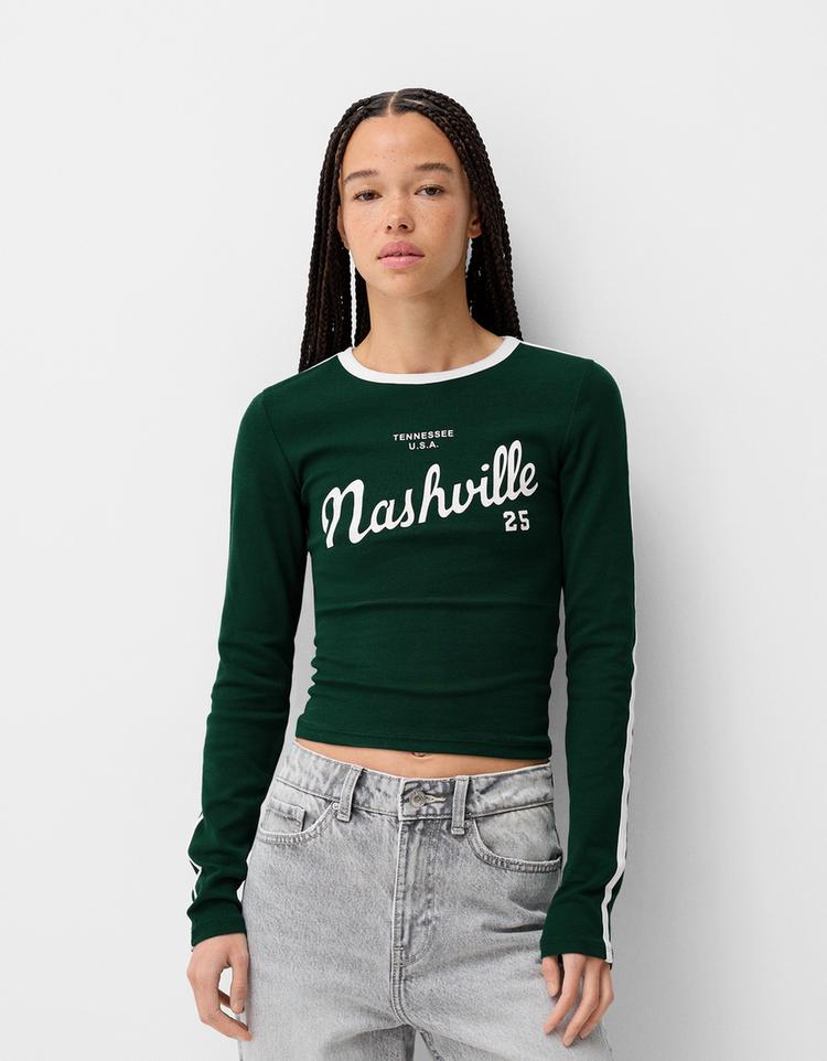 Desenli uzun kollu t-shirt