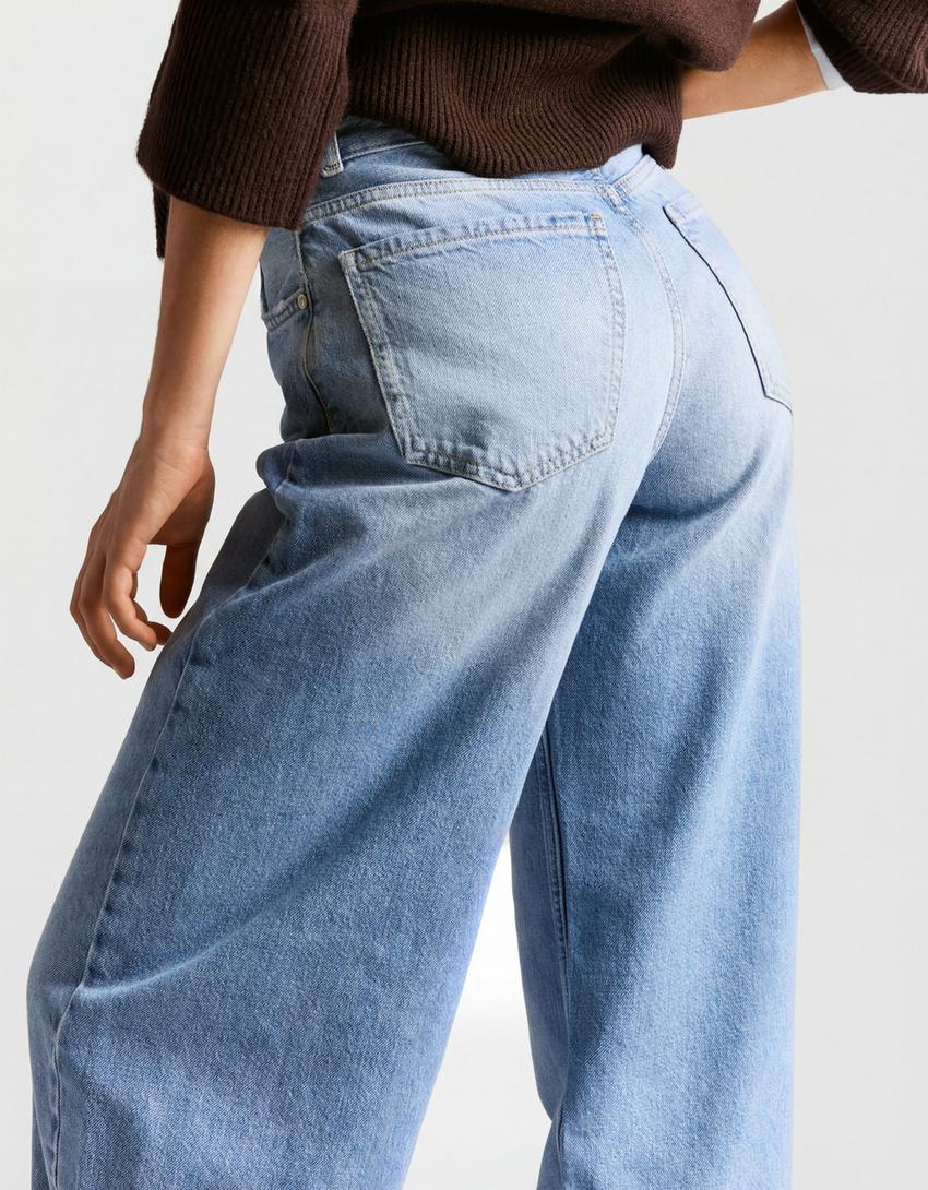 Jeans barrel fit vita alta-Azzurro Lavato