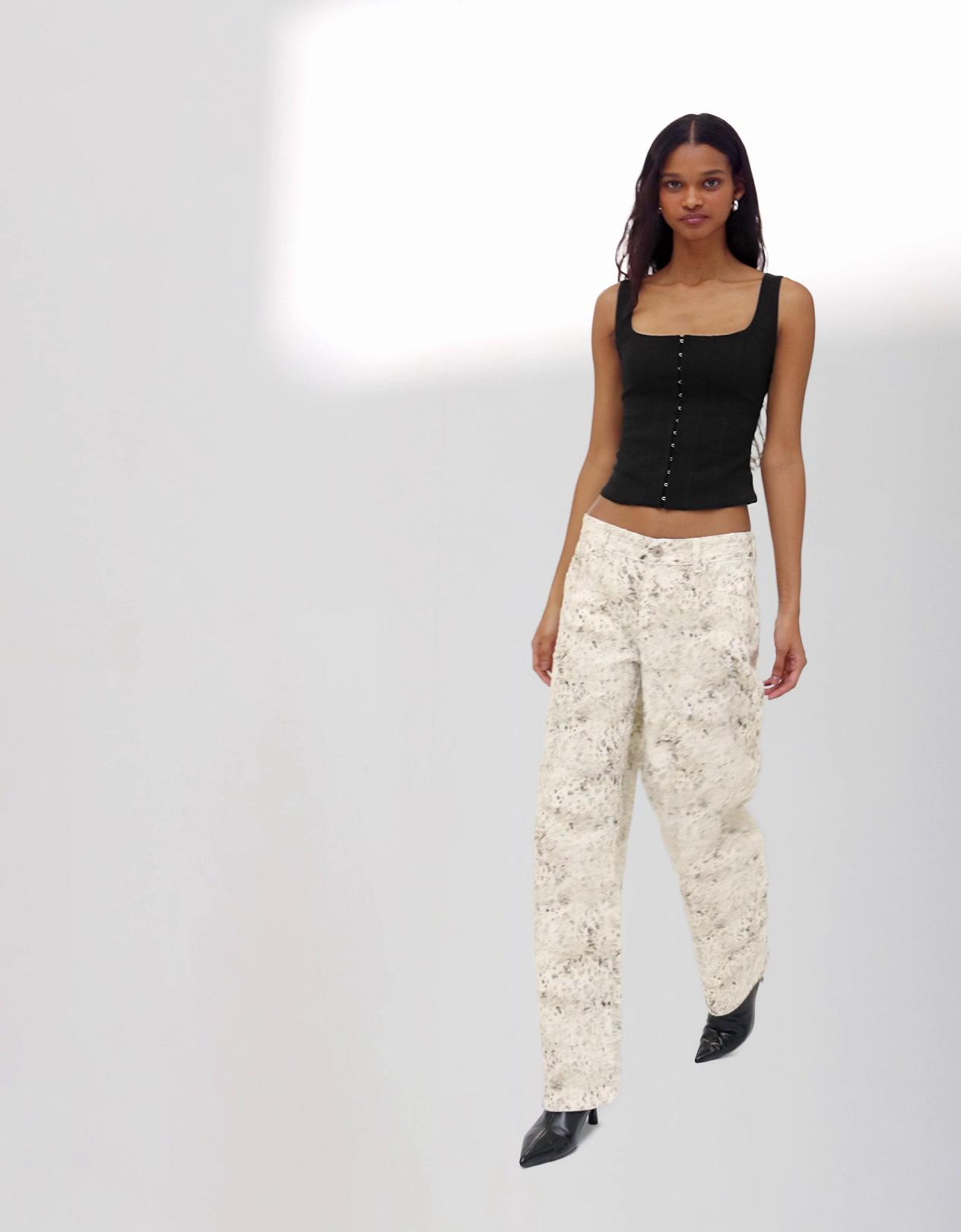 Düşük bel dokulu ve desenli baggy fit jean - Görsel 9