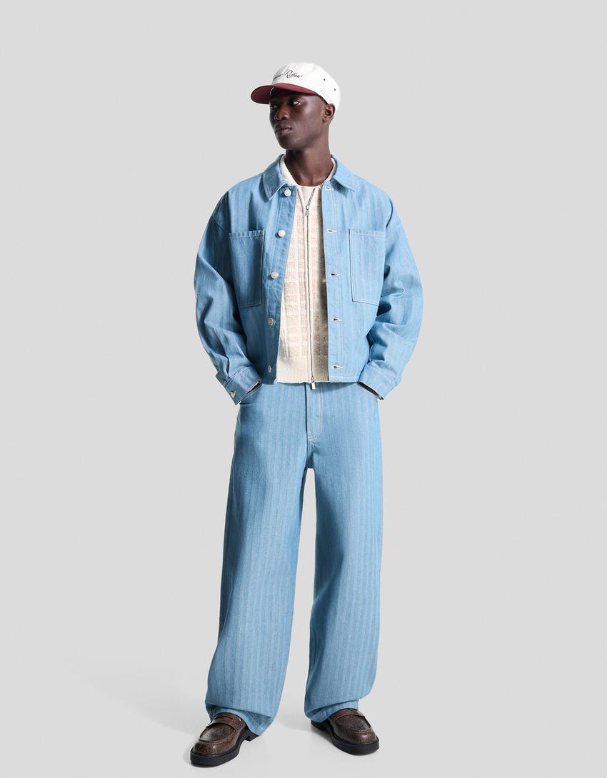 Striped denim jacket-Light blue